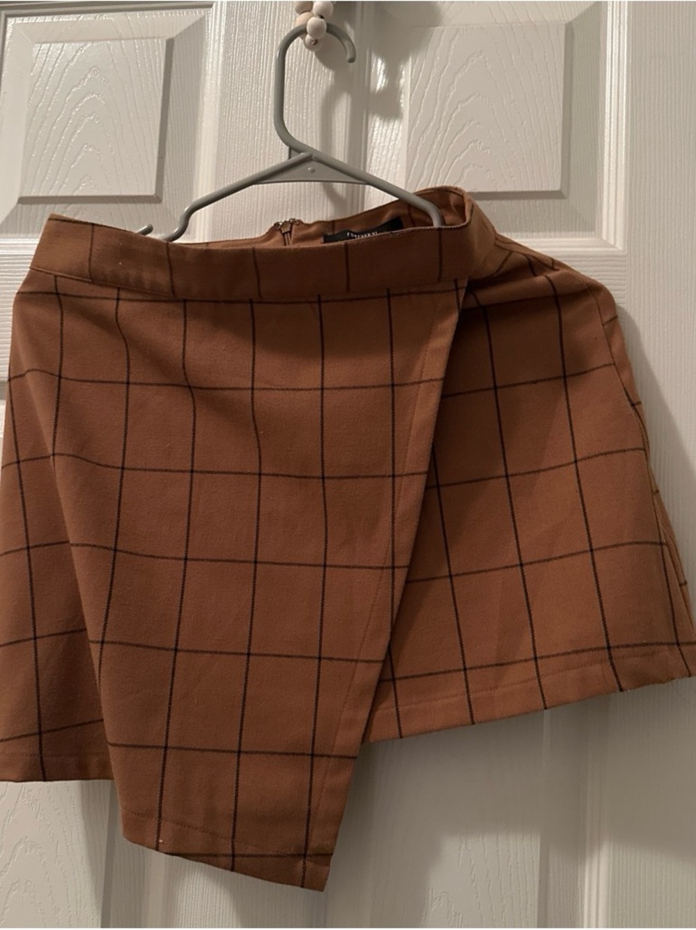 Forever 21 Tan Windowpane Wrap-Style Mini Skirt